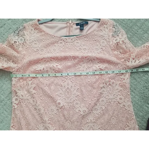 CHAPS Womens Size 12 Petite LIGHT PINK LACE Overlay 3/4 Sleeves Zip Lined Swifty - Picture 6 of 9